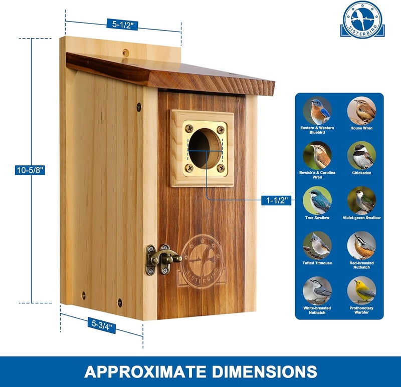 SISTERBIRD Pack of 2 Bluebird Houses for Outside, Premium Wooden Bird Houses for Outdoor, Weatherproof Blue Bird House, Bluebird Swallow Chickadee Wren, Assembly Required - Image 4